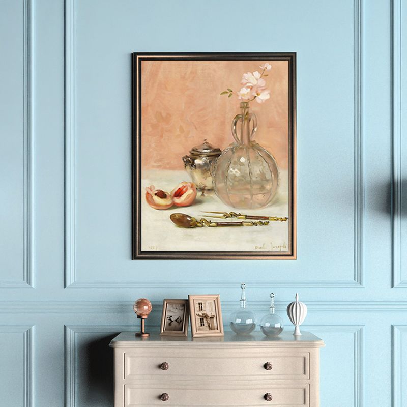 Flower and Fruit Painting Pink Canvas Print Wall Art for Dining Room Decor