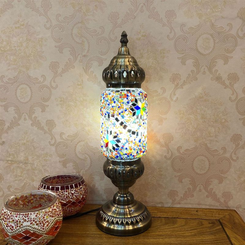 Turkish Style Glass Table Light Vintage Moroccan Desk Lamp Fixture for Bedside