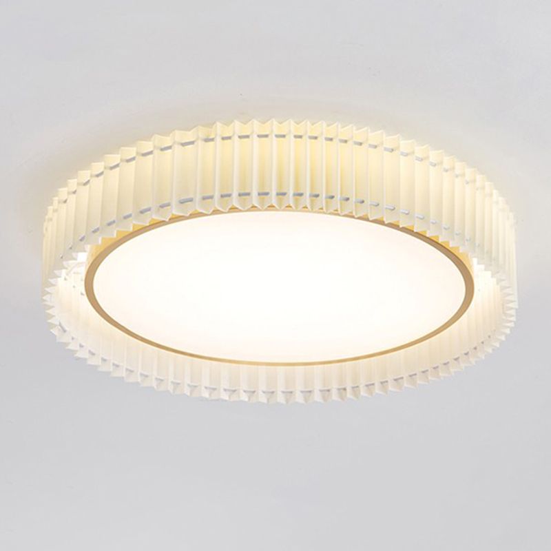 Modern Metal Flush Mount Circle Shape Ceiling Light with Fabric Shade for Living Room