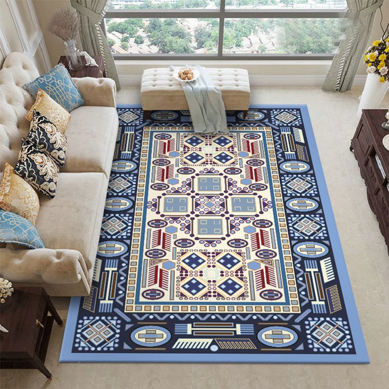 Moroccan Medallion Print Rug Multicolor Polyester Carpet Stain Resistant Area Rug for Home Decor