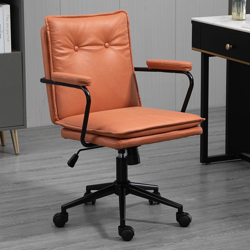 Black Frame Modern Task Chair with Padded Arms Faux Leather Computer Desk Chair