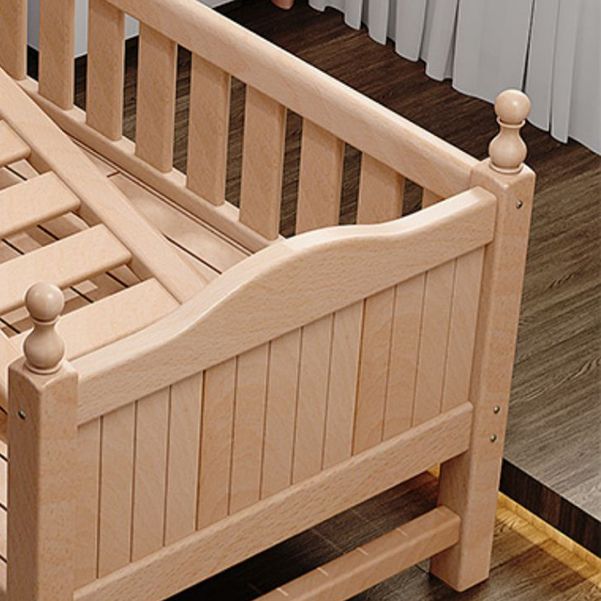 Modern Beech Wood Baby Crib with Mattress, Standard Size Nursery Crib in Light Wood