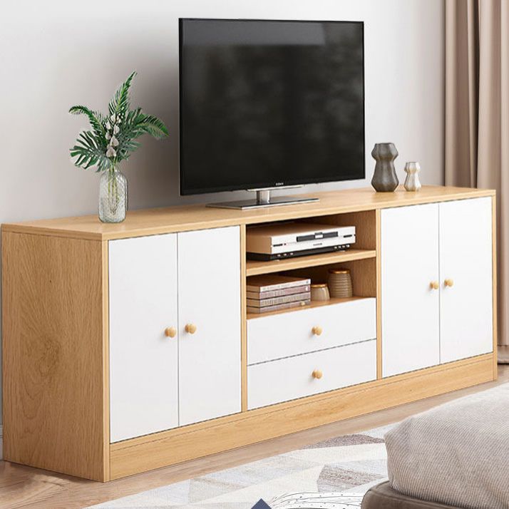 12" D Modern Wooden TV Stand Console Open Storage TV Stand with Drawers and Doors