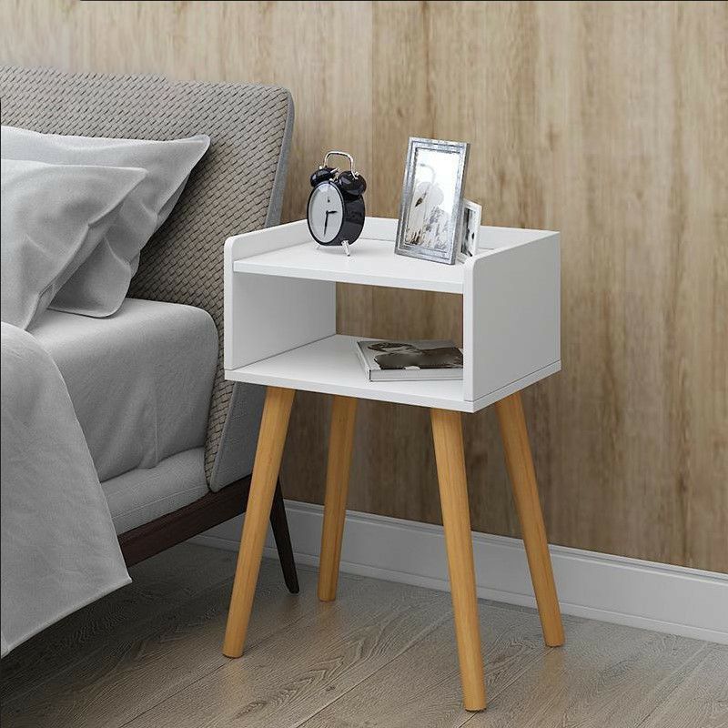 22.4" /23.6" Tall Wooden Nightstand in Blue/white / Natural Modern Night Stand