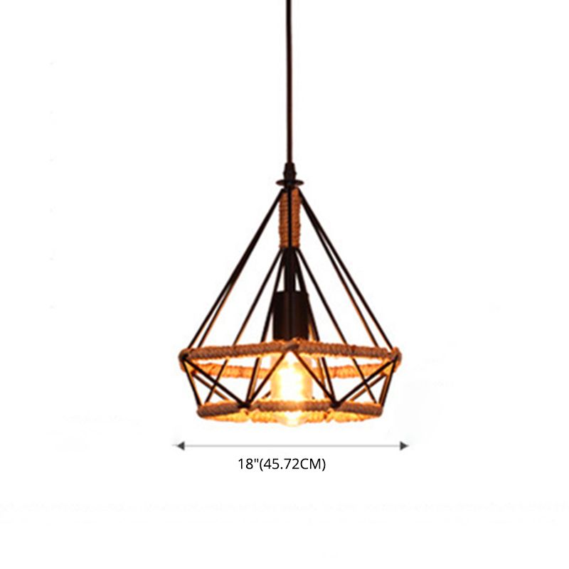 Rope Diamond Pendant Light Fixture Industrial Restaurant Pendant Light Kit in Beige