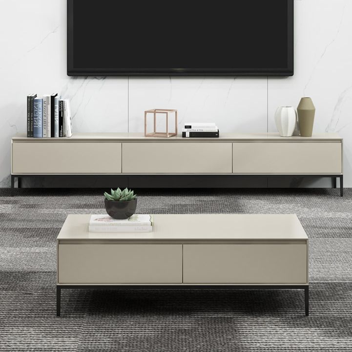 Contemporary Style TV Stand Stone and Engineered Wood TV Cabinet