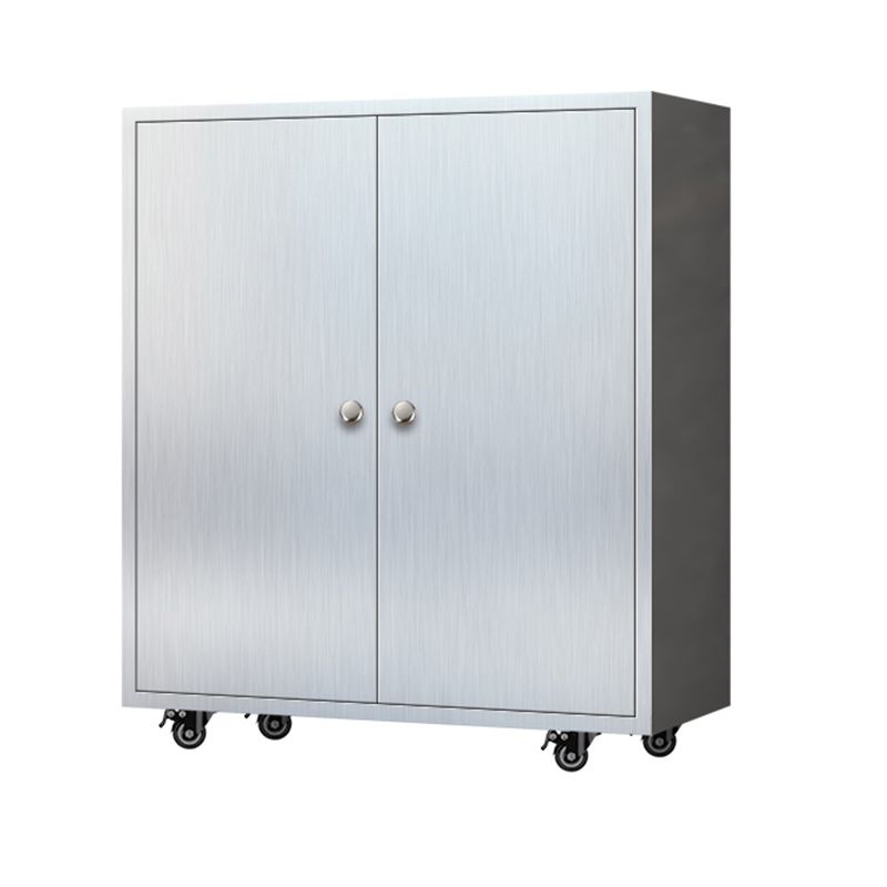 Modern Stainless Steel Dining Server Silver Adjustable Shelving Cabinets with Door