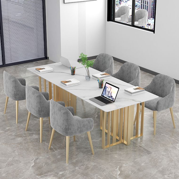 Rectangle Meeting Table Industrial Style Office Desk with Seld Base