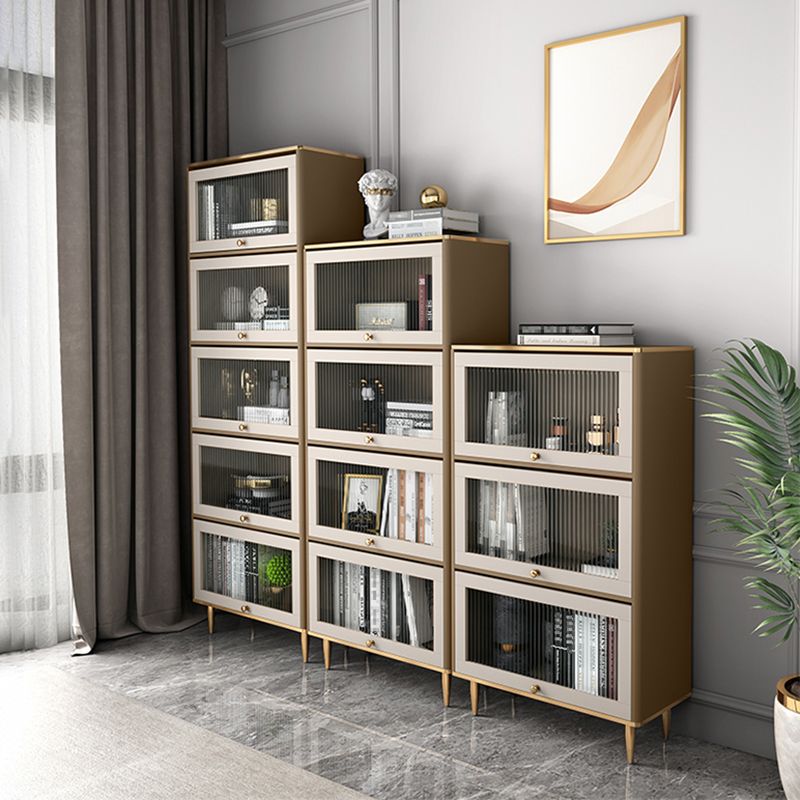 Glam Standard Bookcase Metal Frame Manufactured Wood Bookshelf with Glass Doors