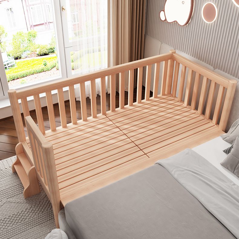 Convertible Solid Wood Baby Crib Glam Nursery Bed with Guardrail