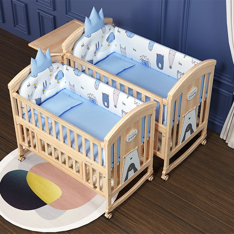 Solid Wood Modern Nursery Bed Storage Arched Crib with Guardrail