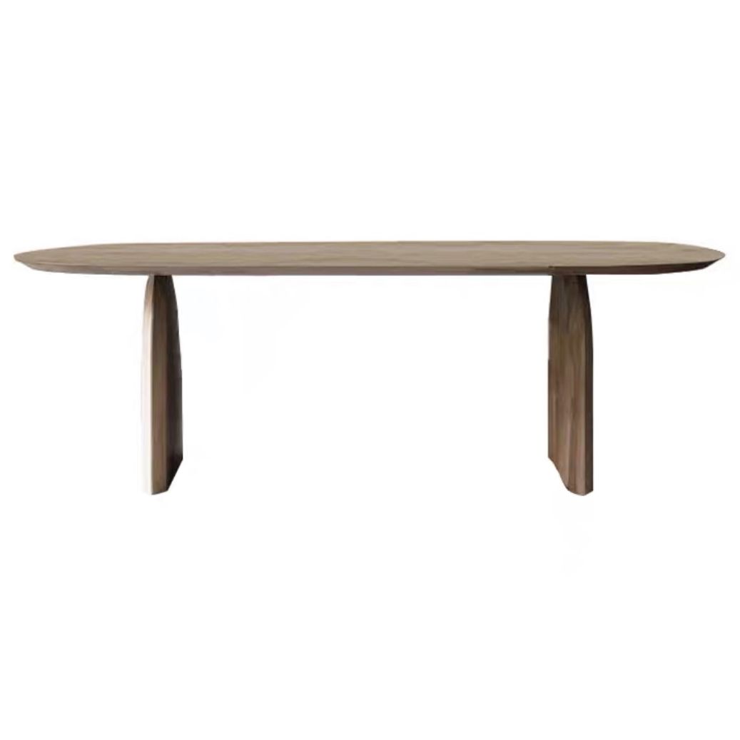 Oval Double Pedestal Minimalist Dining Table Wood Color Fixed Table with Pine Solid Wood