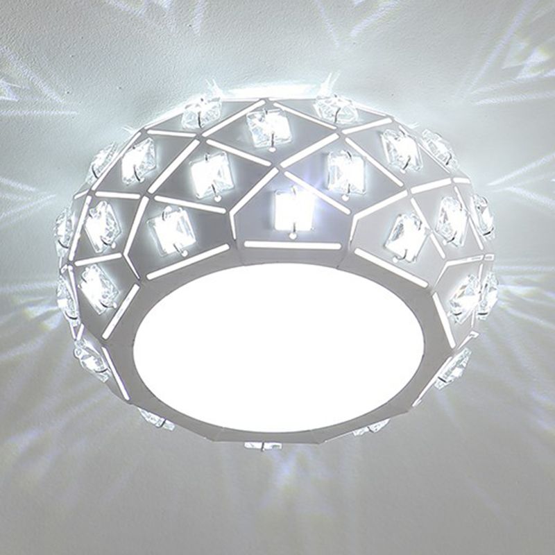 Artistic Drum Shaped Flush Light Crystal Corridor LED Flush Ceiling Light Fixture in White