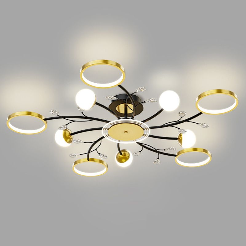 Acryl-schaduw LED Semi-flush mount in moderne eenvoud metaal sputnik plafondlicht in zwart en goud