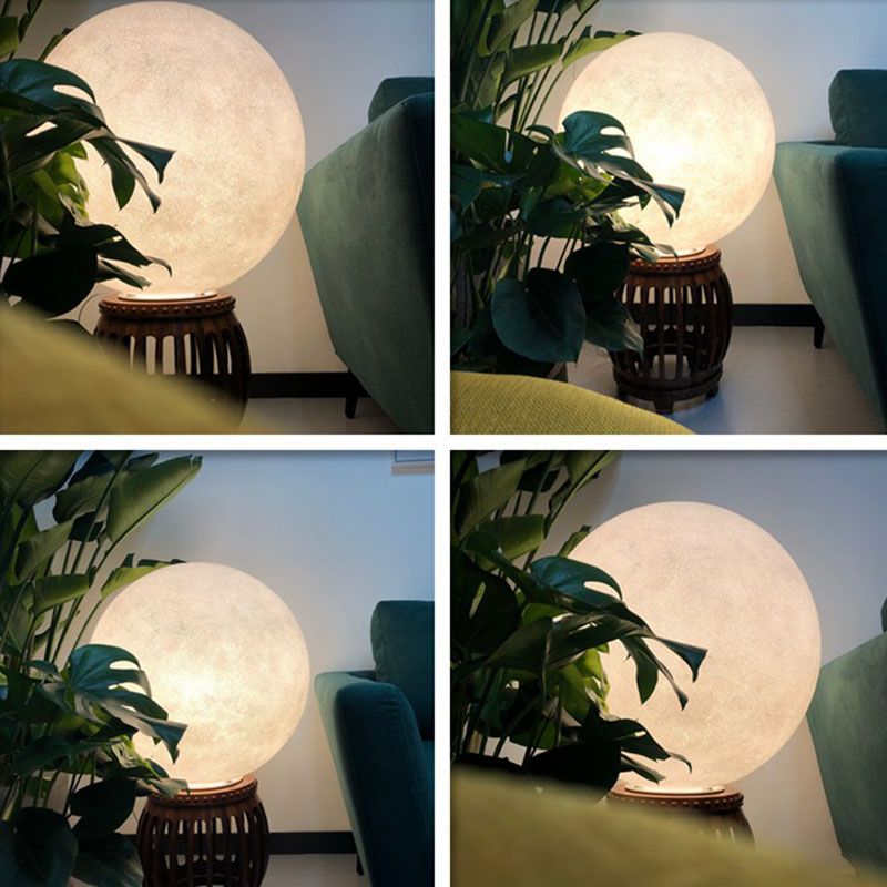 Simplicity Moon Sphere Nightstand Lamp Plastic 1-Light Bedroom Table Light in White