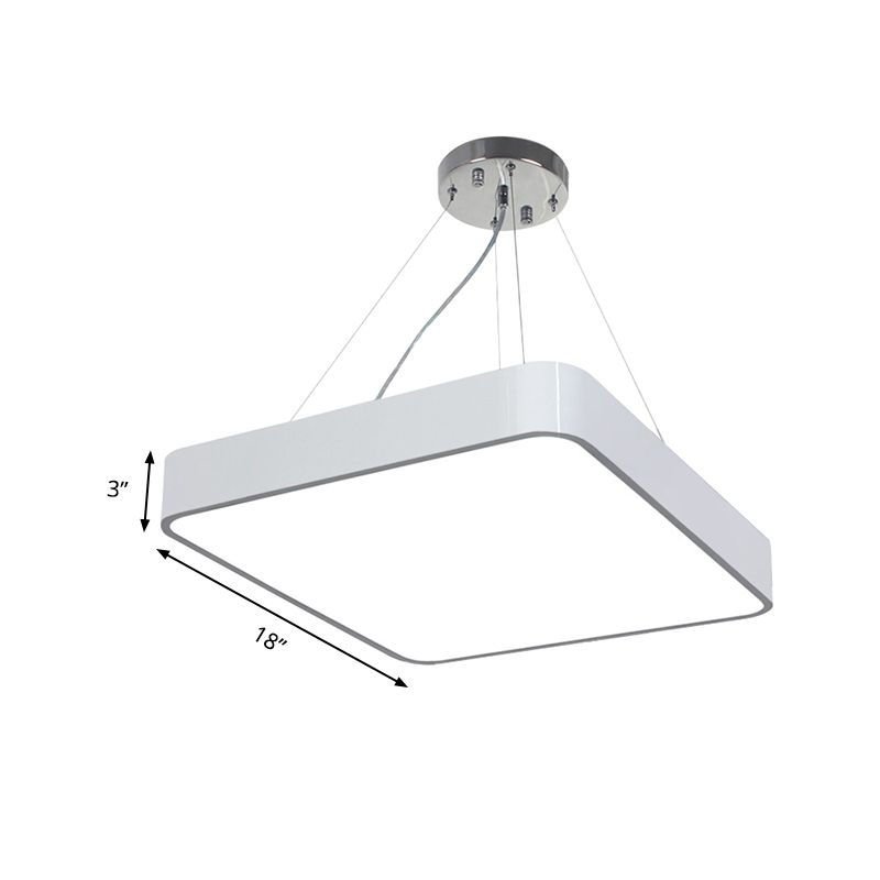 14"/18"/23.5" Wide Metal Square Pendant Lighting Modern Led Black/Silver Ceiling Lamp Fixture with Recessed Diffuser