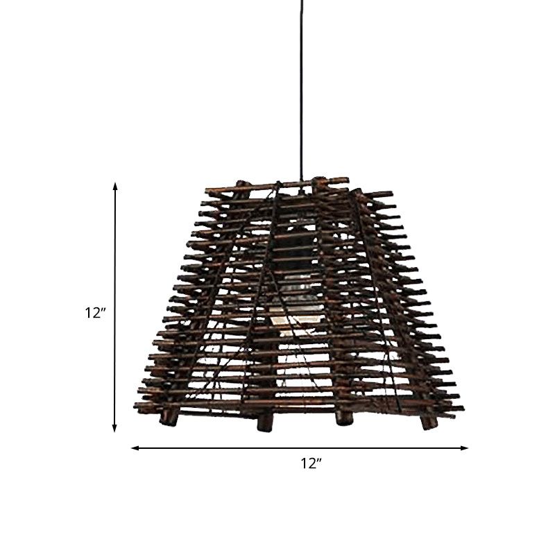 Country Trapezoid Hanging Light Thin/Thick Bamboo Single Light Dining Room Pendant Light in Brown