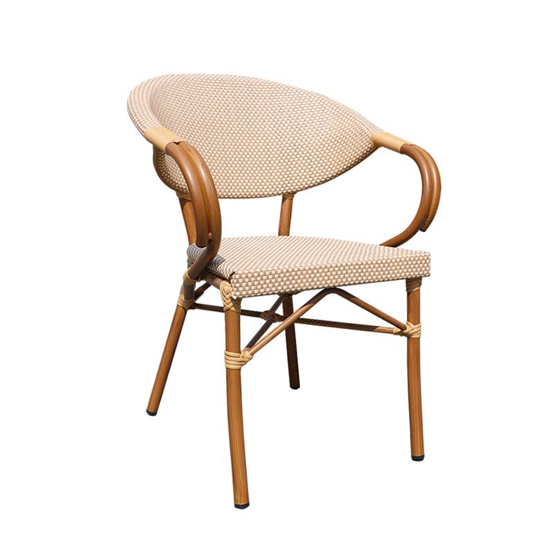Tropical Beige Armchair/Side Chair with Fabric Back and Aluminum Base