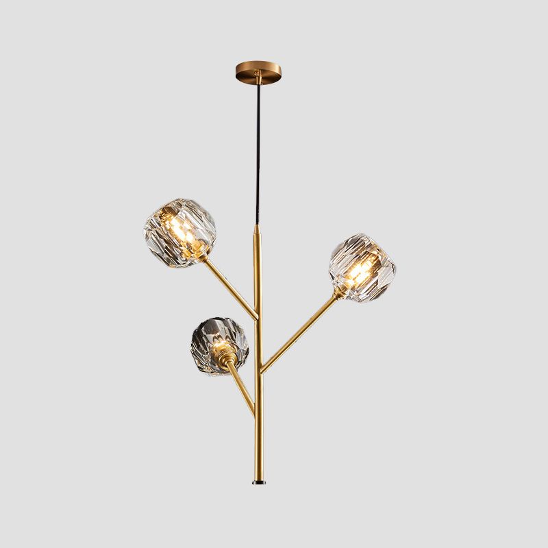 Branches Parlour Chandelier Modern Crystal Ball Shade 3/6 têtes Gold Suspension Éclairage