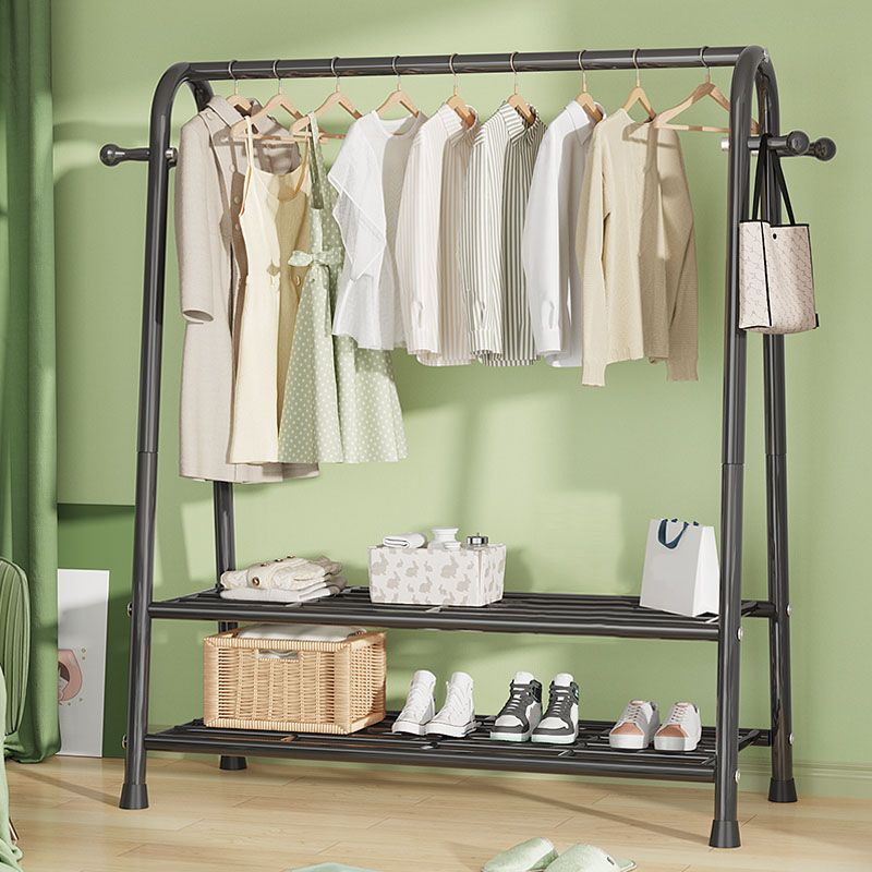 Modern Hall Stand Metal Hanging Rail Storage Shelving and 2 Hooks Hall Tree