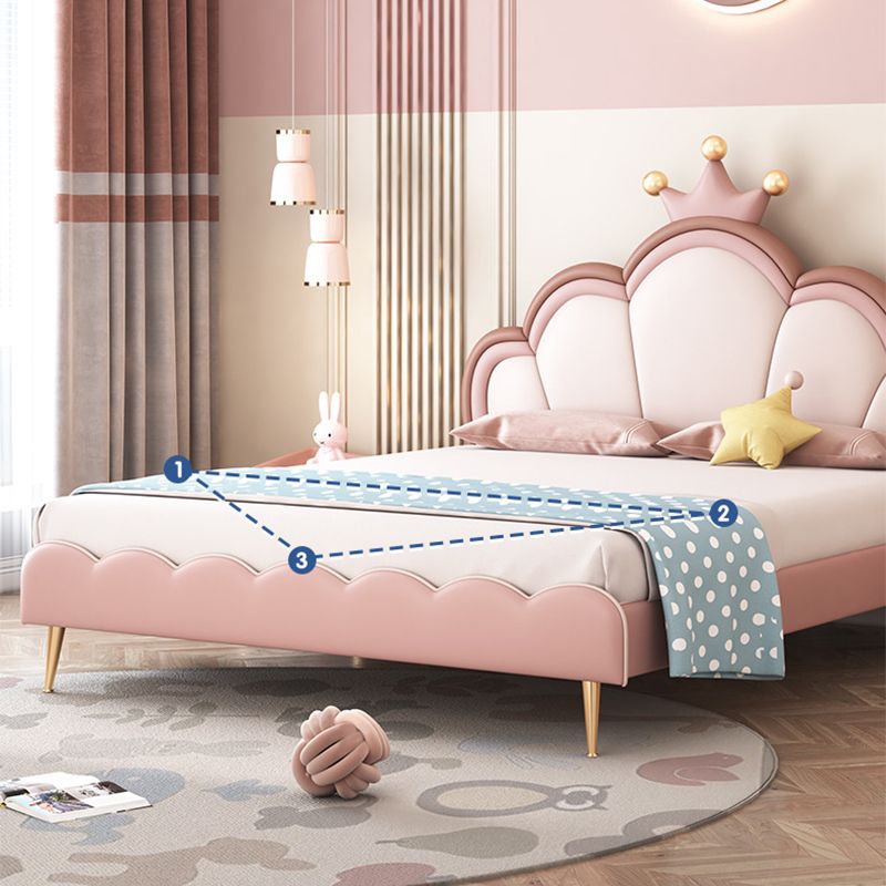 Pink Leather Contemporary King & Queen Bed Upholostered Princess Bed Frame