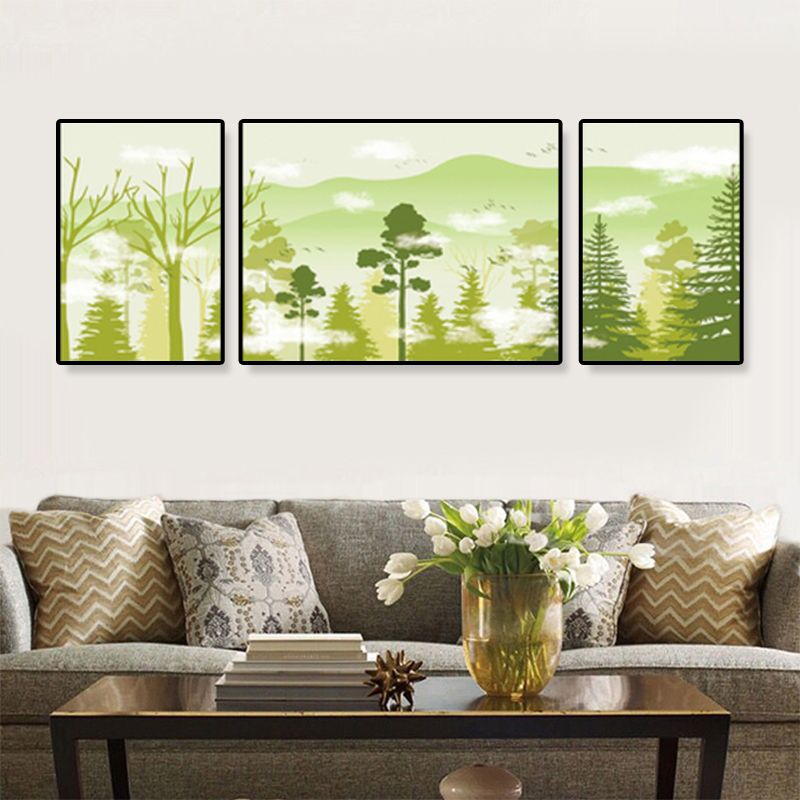 Tropical Mysterious Forest Wall Decor Soft Color Sitting Room Canvas Art, Set of 3