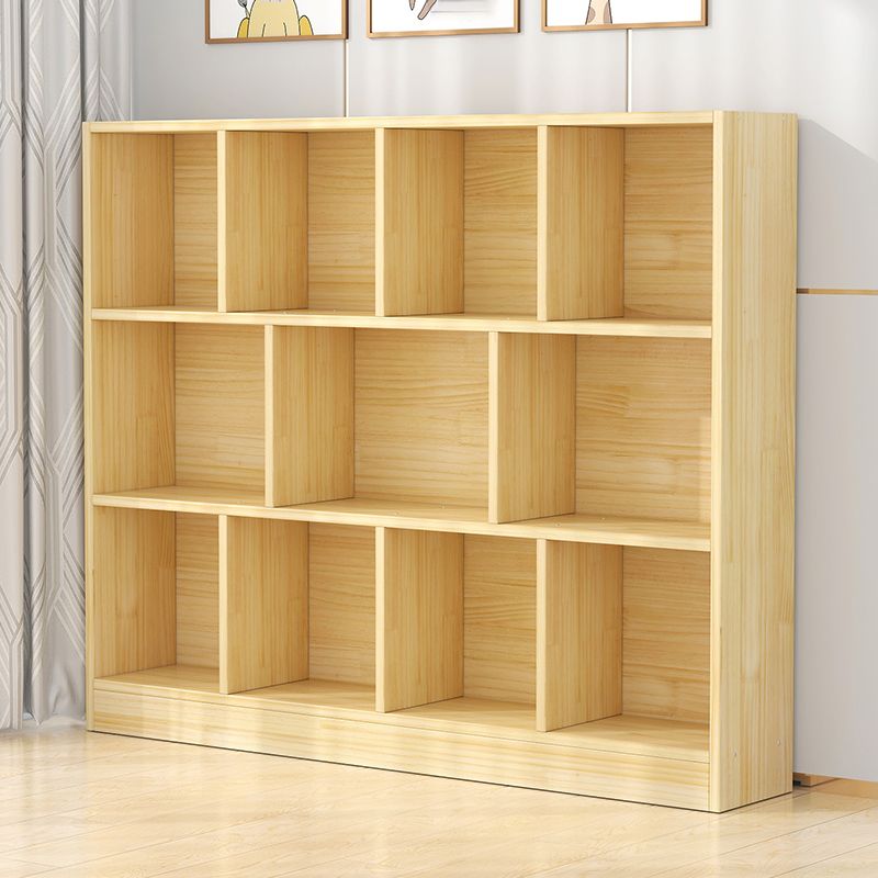 Scandinavian Book Shelf Pine Cubby Storage Bookcase in Closed Back