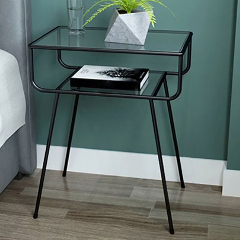 Contemporary Glass Accent Table Nightstand 23.6" Tall Bed Nightstand