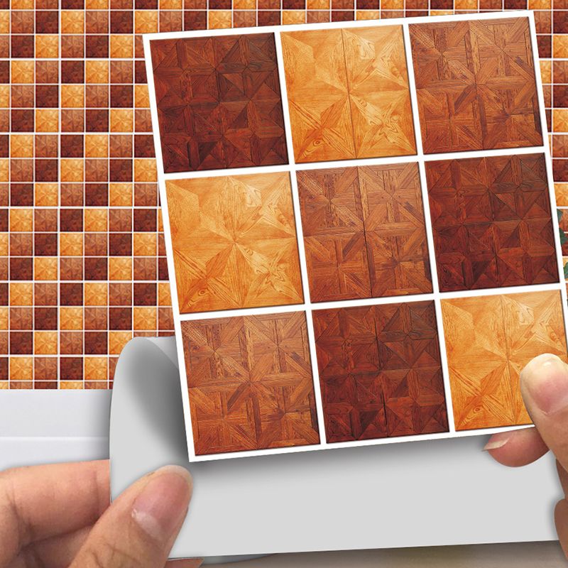 Vintage Wood Grain Wallpapers Red Brown Mosaics Wall Covering for Kitchen, Easy to Remove