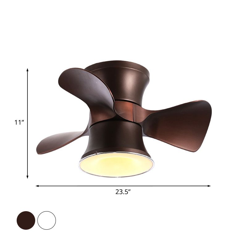 23.5" W Flared Metal Semi Flush Mount Minimalistic White/Coffee LED Ceiling Fan with 3 Blades