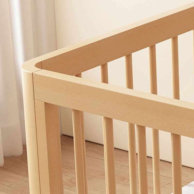 3-in-1 Natural Convertible Crib Modern Solid Wood Baby Crib with Casters