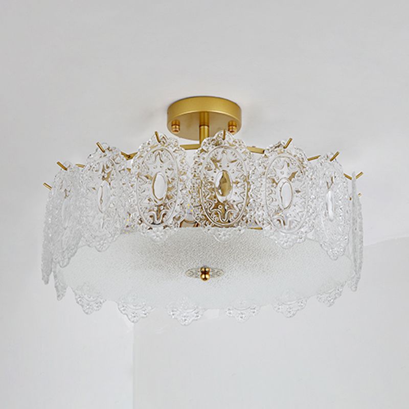 LED Modern Metal Ceiling Light Circle Shape Flush Mount with Crystal Shade for Living Room