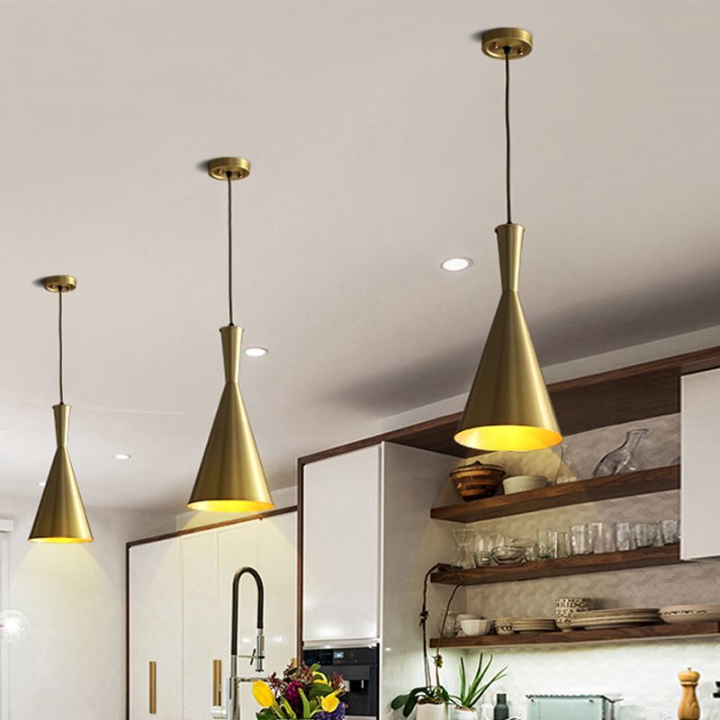 Black/Gold Finish Funnel Hanging Light Fixture Vintage Metallic 1 Bulb Dining Room Ceiling Suspension Lamp