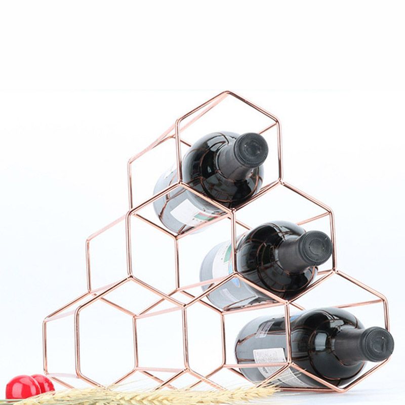 Iron Tabletop Wine Glass Rack Modern Stackable Wine Bottle Holder in Gold