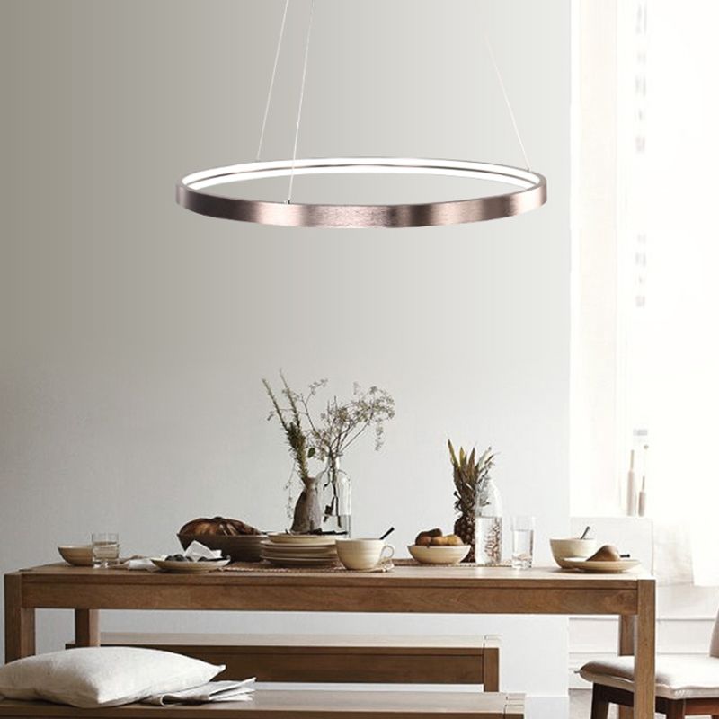 16"/23.5"/31.5" Dia Modern LED Chandelier Light with Acrylic Shade Brown Ring Ceiling Light Fixture in Warm/White/Natural Light