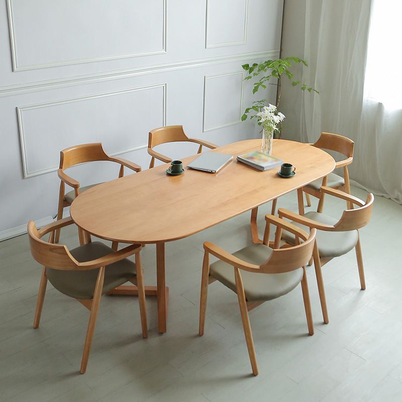 Contemporary Oval Dining Table Solid Wood Dining Table with Sled Base