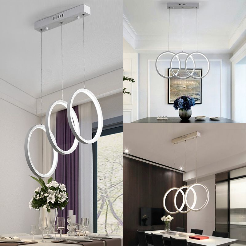 3-Head Office Hanging Ceiling Light with Ring Acrylic Shade White Cluster Pendant in Warm/White Light