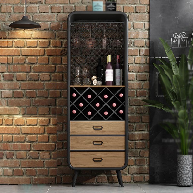 Modern 3-Drawer Wood Sideboard Open Storage Buffet Table with Wine Rack for Living Room