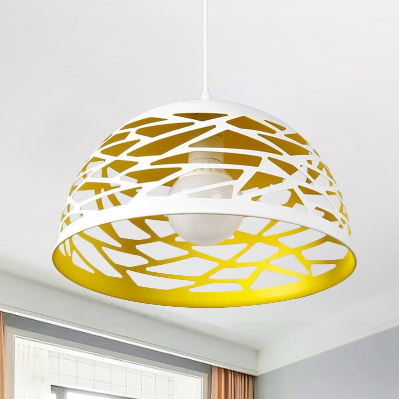 Hollowed-Out Dome Buffet Pendant Metal 1 Head Nordic Cord Hanging Light in Yellow