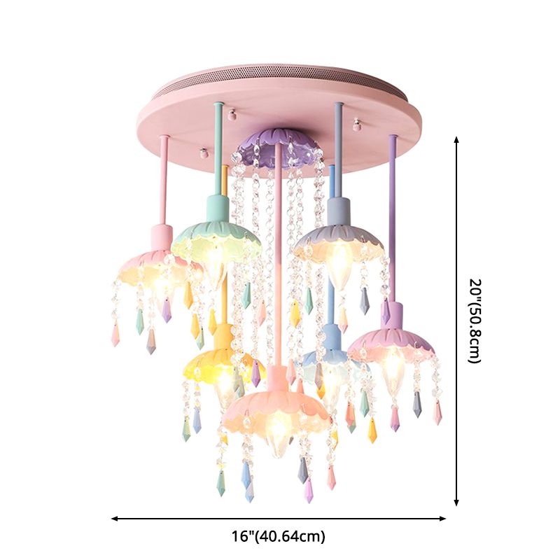 Umbrella Glass Pendant Lighting Fixture Macaron Pink Hanging Pendant Light for Kids Bedroom