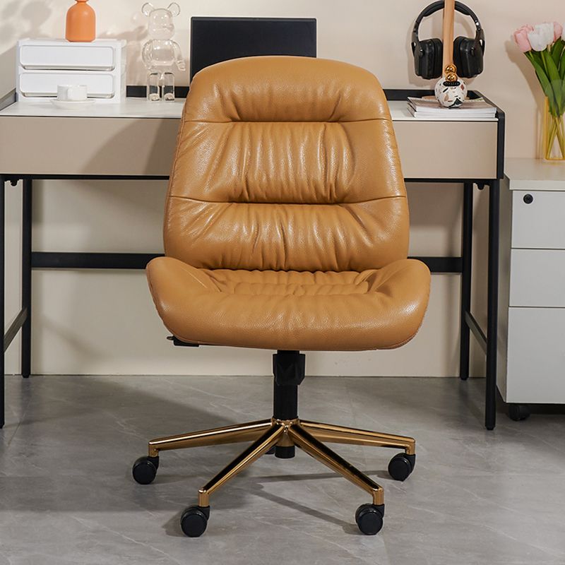 Modern Armless Office Chair Leather Tilt Mechanism No Distressing Desk Chair with Wheels