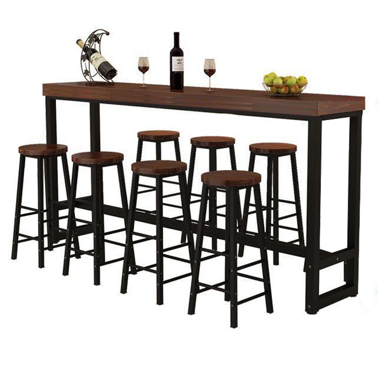 Pine Wood Bar Table Industrial Rectangle Bar Dining Table with Trestle Base