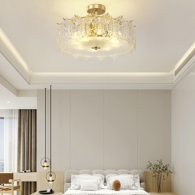 LED Modern Metal Ceiling Light Circle Shape Flush Mount with Crystal Shade for Living Room