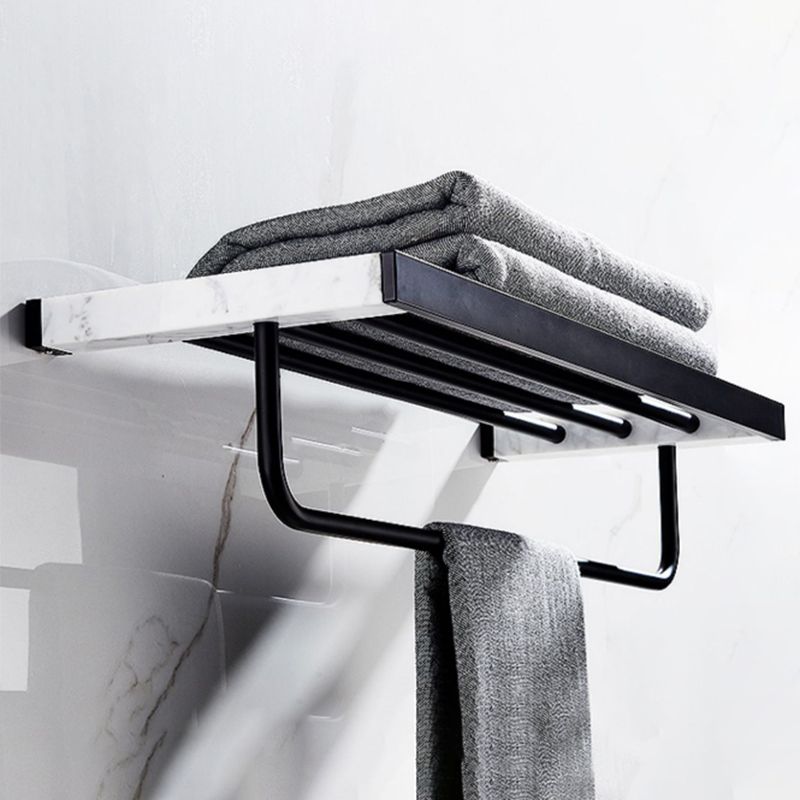 Matte Black Bathroom Accessory Set in Metal & Marble with Bath Shelf/Towel Bar