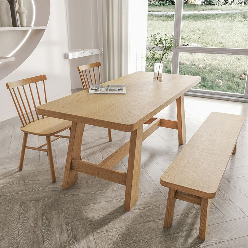 Modern Rectangle Dining Table Solid Wood Dining Table with Trestle Base