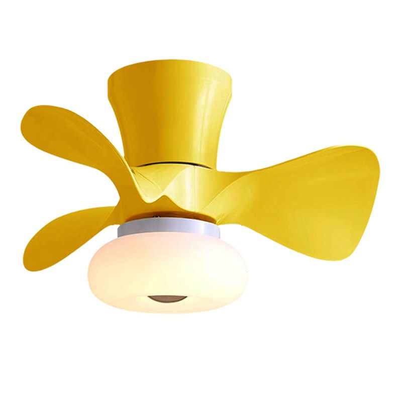 Kids Bedroom Semi Flush Light Floral LED Ceiling Fan Lamp with Acrylic Shade