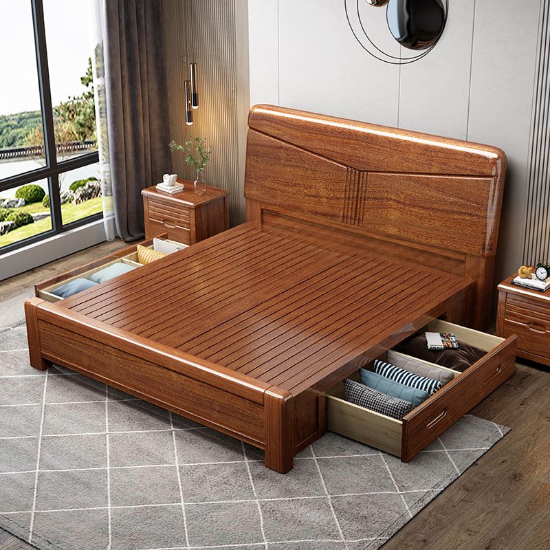 Walnut Wooden Bed in Brone with Headboard and Footboard Queen Bed