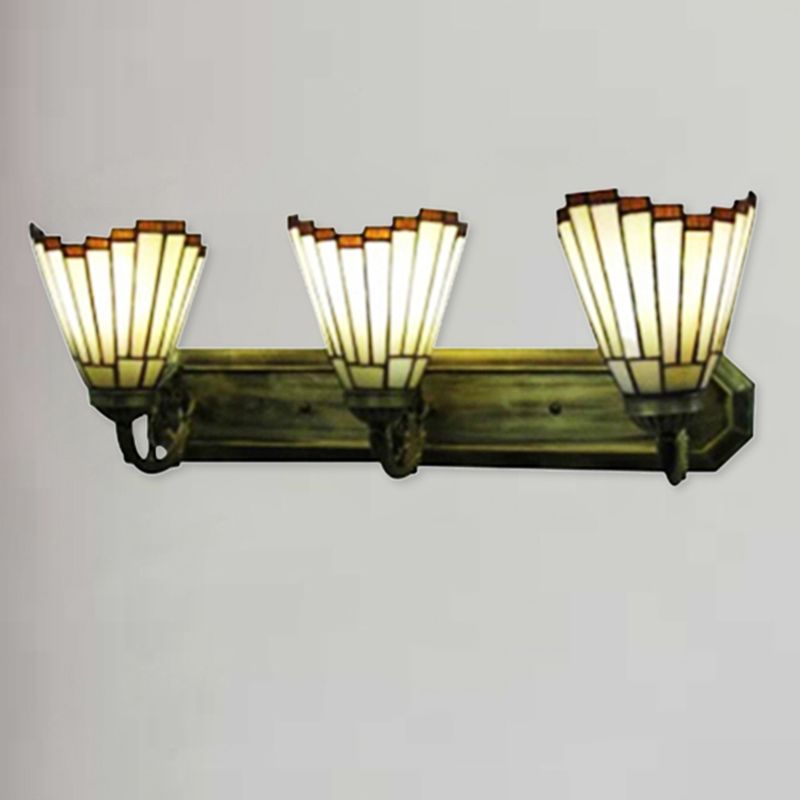 Shuttlecock Living Room Wall Light Glass 3 Lights Tiffany Stylish Wall Sconce in Beige for Corridor