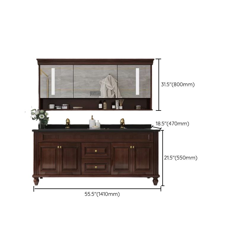 Bathroom Vanity Set Mirror Storage Shelf Ceramic Sink 2 Doors Sink Vanity with Faucet