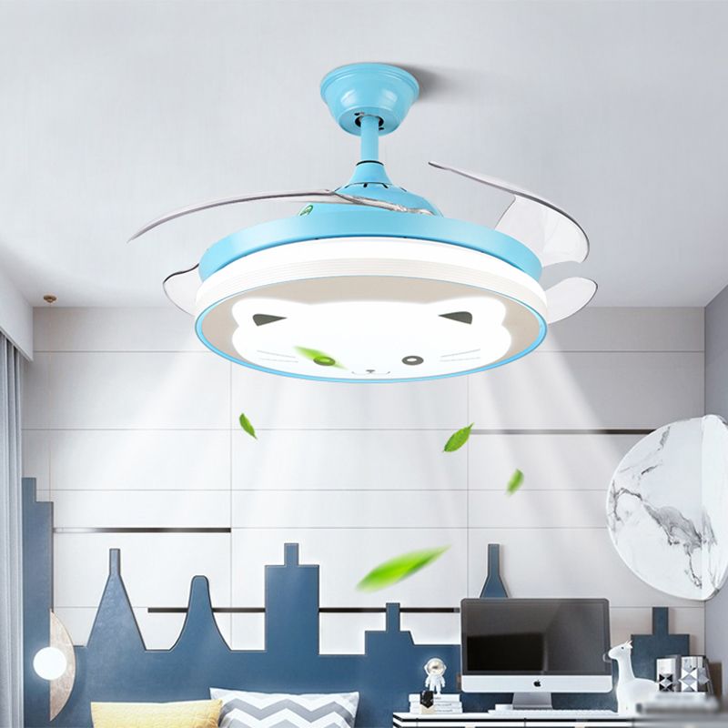 Cartoon Animal Pendant Fan Lighting Acrylic Nursery LED Semi Flush Ceiling Light